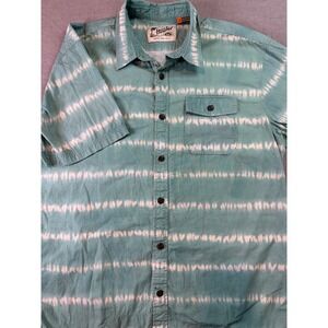 Howler Bros Short Sleeve Button Down Shirt Tie Dye Teal White Cotton Size L